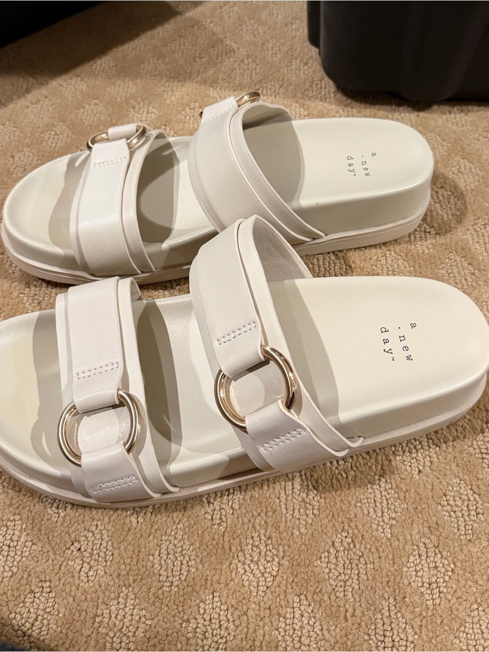 A New Day Double-Strap Slide Sandals with Gold Ring Accent